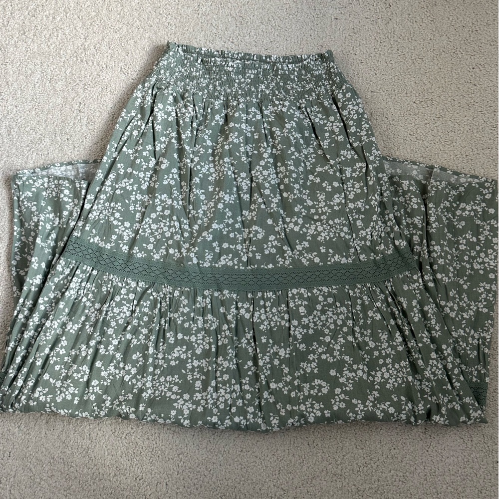 Altar'd State Green Floral Maxi Skirt